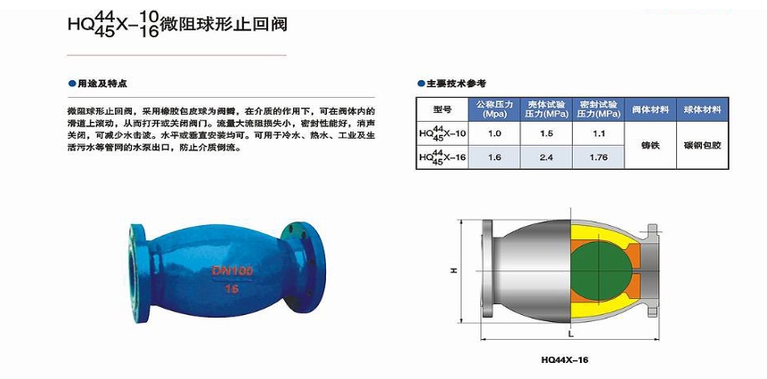 良工微阻球形止回閥HQ45X結構圖